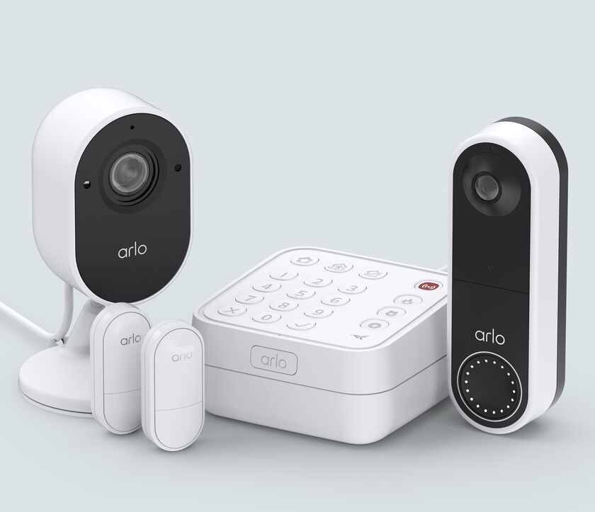 Security System with 2 Sensors, Wireless Doorbell & Essential Indoor Bundle, in white, facing front